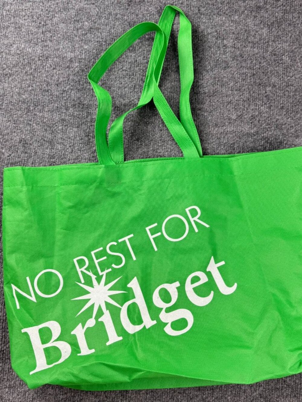 No Rest For Bridget Green Tote Bag Reusable Grocery Shopper Large 20"x15"